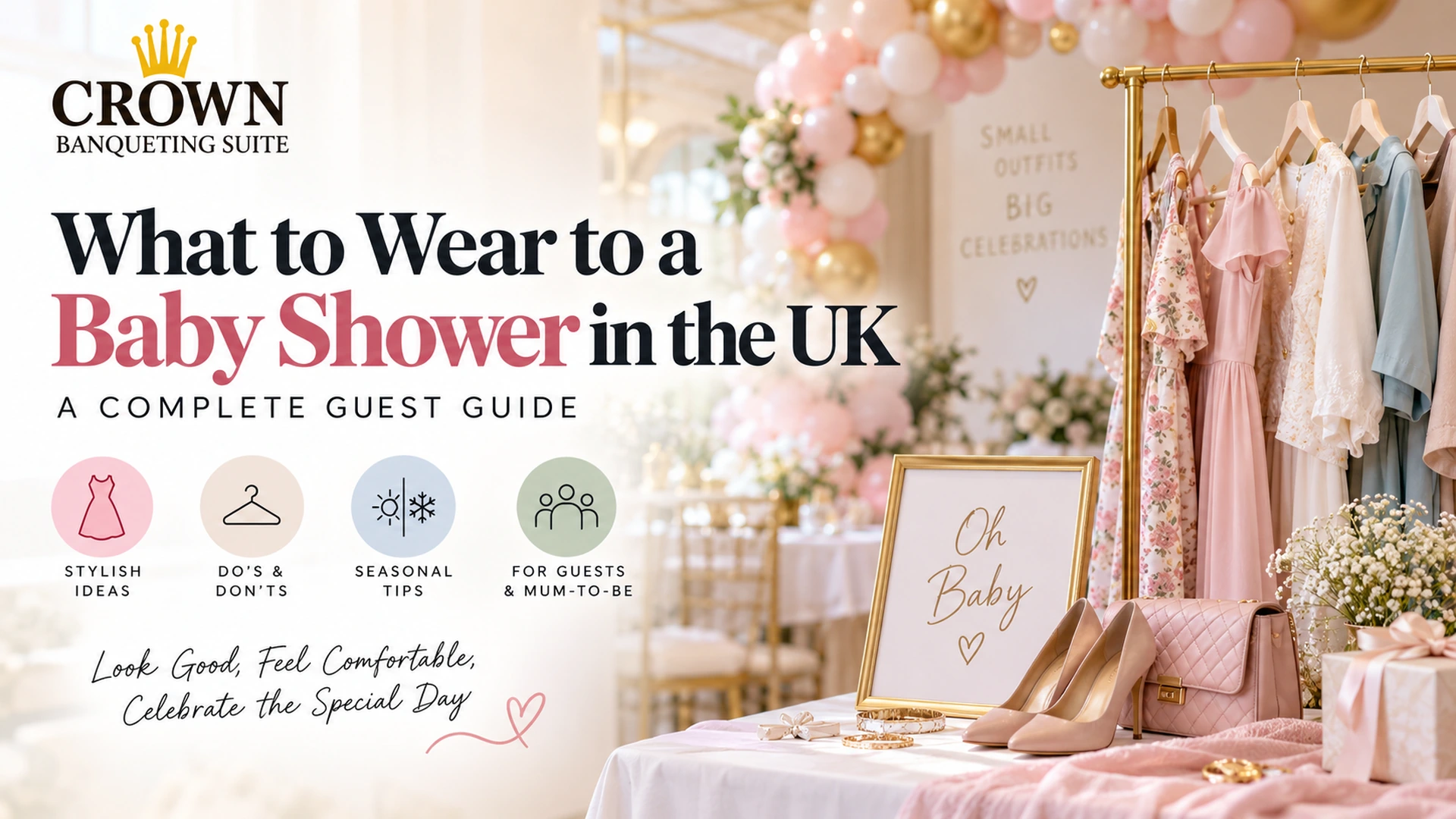 Baby shower guest outfit ideas in pastel colours showing what to wear to a baby shower in the UK.